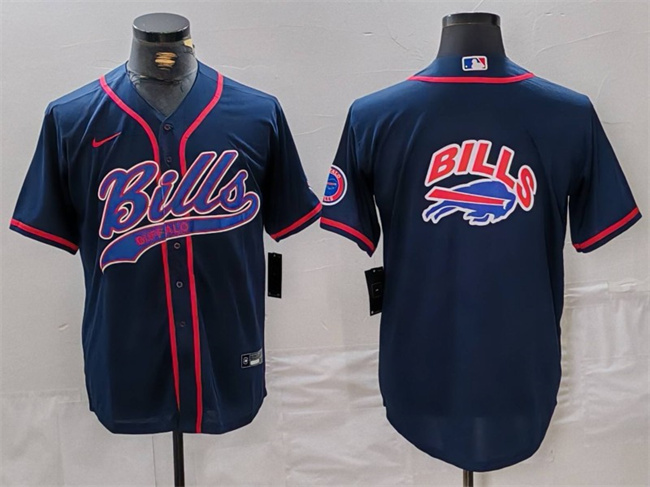 Buffalo Bills Navy Team Big Logo With Patch Cool Base Stitched Jersey