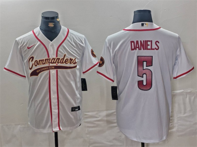 Washington Commanders #5 Jayden Daniels White With Patch Cool Base Stitched Jersey