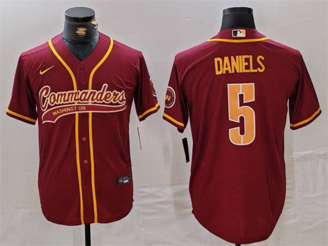 Washington Commanders #5 Jayden Daniels Burgundy With Patch Cool Base Stitched Jersey