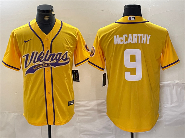 Minnesota Vikings #9 J.J. McCarthy Yellow Cool Base Stitched Jersey