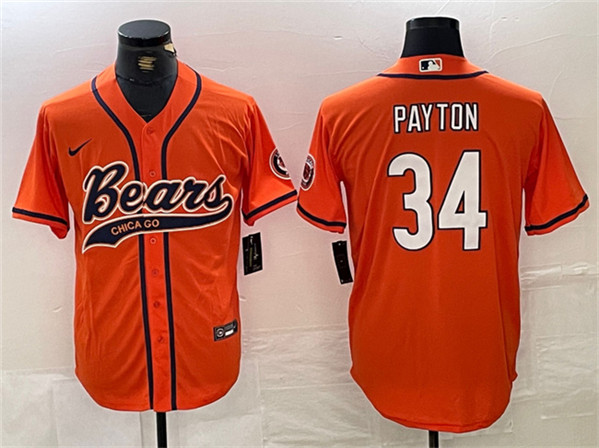 Chicago Bears #34 Walter Payton Orange With Patch Cool Base Stitched Jersey