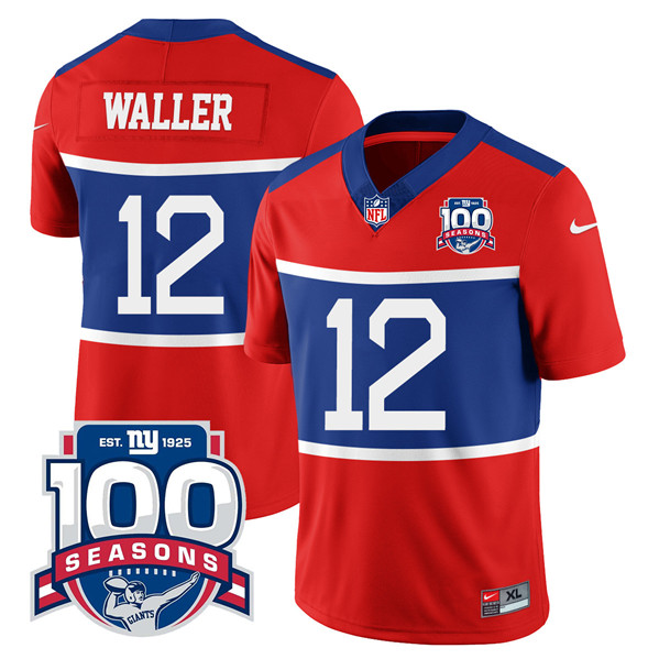 New York Giants #12 Darren Waller Century Red 100TH Season Commemorative Patch Limited Stitched Jersey