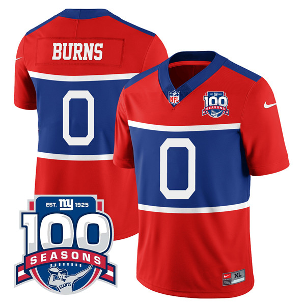 New York Giants #0 Brian Burns Century Red 100TH Season Commemorative Patch Limited Stitched Jersey