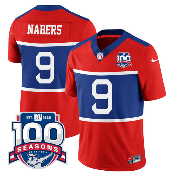 New York Giants #9 Malik Nabers Century Red 100TH Season Commemorative Patch Limited Stitched Jersey