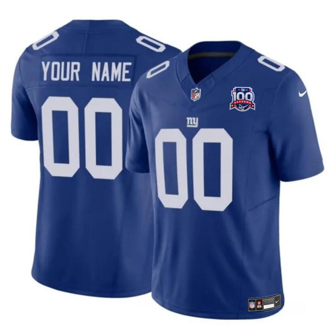 New York Giants Custom Blue 2024 F.U.S.E. 100TH Season Patch Vapor Untouchable Limited Stitched Jersey