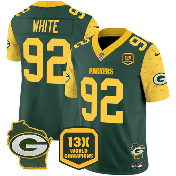 Green Bay Packers #92 Reggie White Green 2024 F.U.S.E. 13 Time World Champions And Home Patch Vapor Untouchable Limited Stitched Jersey