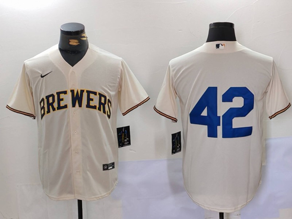 Milwaukee Brewers #42 Jackie Robinson Cream Cool Base Stitched Jersey