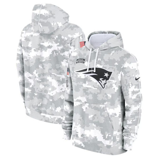 New England Patriots 2024 Arctic Camo Salute To Service Club Fleece Pullover Hoodie