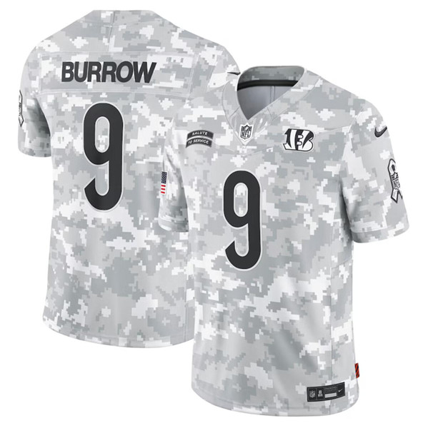 Cincinnati Bengals #9 Joe Burrow Arctic Camo 2024 F.U.S.E. Salute To Service Limited Stitched Jersey