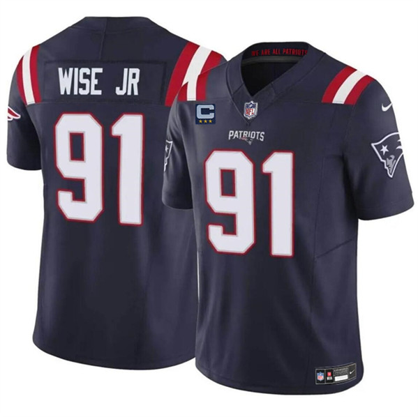 New England Patriots #91 Deatrich Wise Jr Navy 2024 F.U.S.E. With 3-Star C Patch Vapor Limited Stitched Jersey