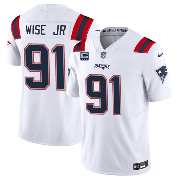 New England Patriots #91 Deatrich Wise Jr White 2024 F.U.S.E. With 3-Star C Patch Vapor Limited Stitched Jersey