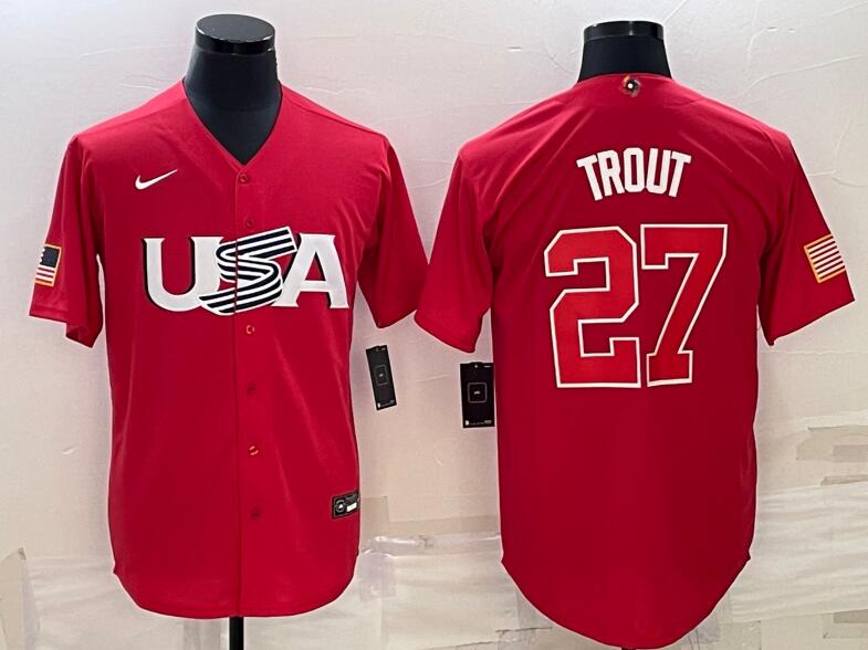 USA Baseball #27 Mike Trout 2023 Red World Baseball Classic Stitched Jersey