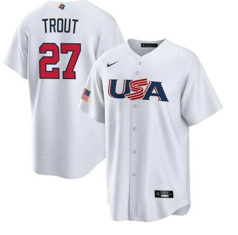 USA Baseball #27 Mike Trout 2023 White World Baseball Classic Stitched Jersey