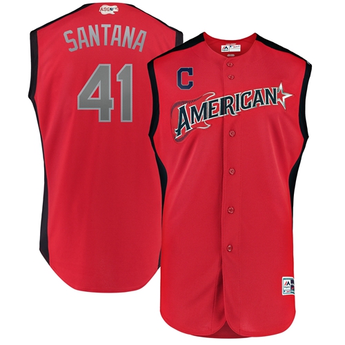American League #41 Carlos Santana Red 2019 All-Star Game Stitched Baseball Jersey