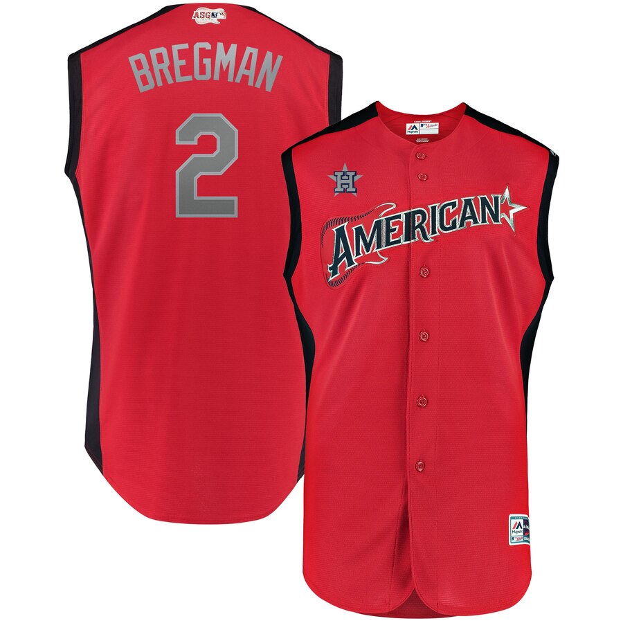 American League #2 Alex Bregman Red 2019 All-Star Game Workout Stitched Jersey