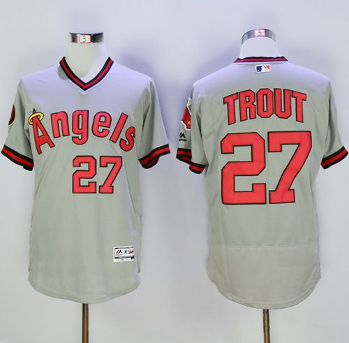 Angels Of Anaheim #27 Mike Trout Grey Flexbase Authentic Collection Cooperstown Stitched Jersey