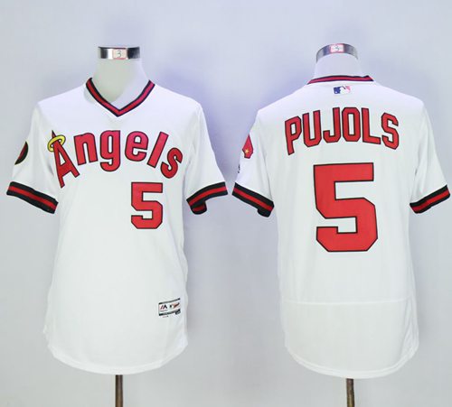 Angels Of Anaheim #5 Albert Pujols White Flexbase Authentic Collection Cooperstown Stitched Jersey