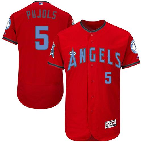 Angels Of Anaheim #5 Albert Pujols Red Flexbase Authentic Collection 2016 Father's Day Stitched Jersey