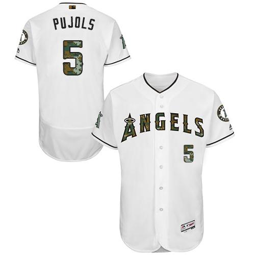 Angels Of Anaheim #5 Albert Pujols White Flexbase Authentic Collection 2016 Memorial Day Stitched Jersey