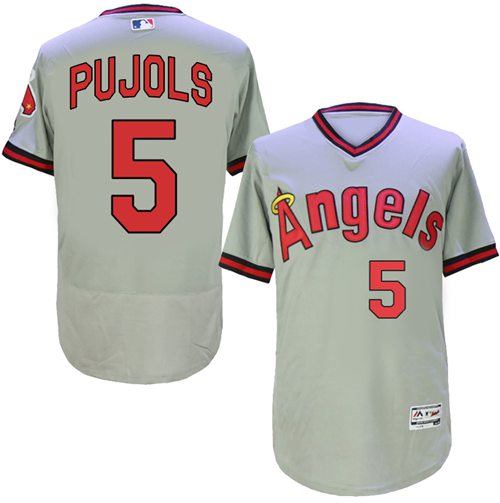 Angels Of Anaheim #5 Albert Pujols Grey Flexbase Authentic Collection Cooperstown Stitched Jersey