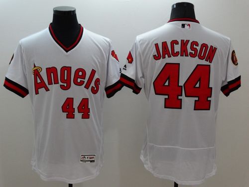 Angels of Anaheim #44 Reggie Jackson White Flexbase Authentic Collection Cooperstown Stitched Jersey