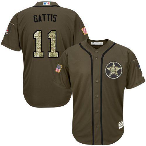 Astros #11 Evan Gattis Green Salute To Service Stitched Jersey