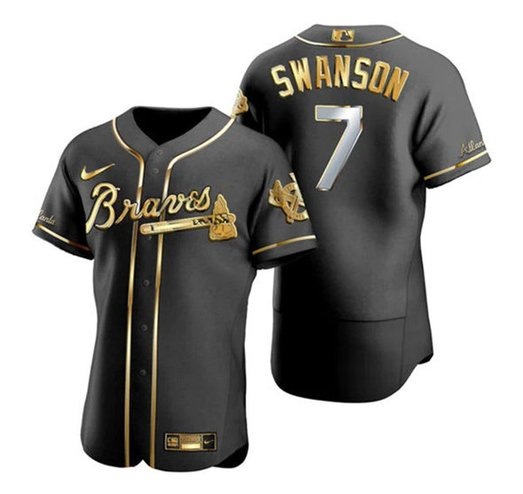 Atlanta Braves #7 Dansby Swanson Black Golden Flex Base Stitched Jersey