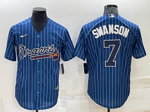 Atlanta Braves #7 Dansby Swanson Navy Cool Base Stitched Baseball Jersey