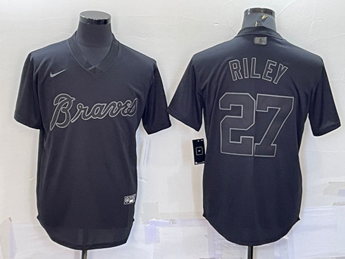 Atlanta Braves #27 Austin Riley Black Pitch Black Fashion Replica Stitched Jersey