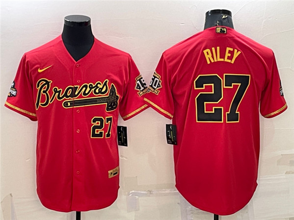 Atlanta Braves #27 Austin Riley Red Gold Cool Base Stitched Baseball Jersey