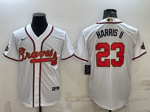 Atlanta Braves #23 Michael Harris II White Gold World Series Champions Program Cool Base Stitched Baseball Jersey