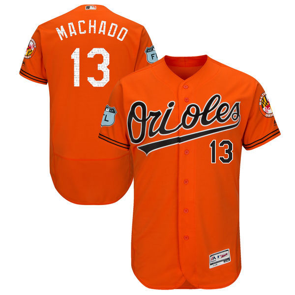 Baltimore Orioles #13 Manny Machado Majestic Orange 2017 Spring Training Authentic Flex Base Player Stitched Jersey