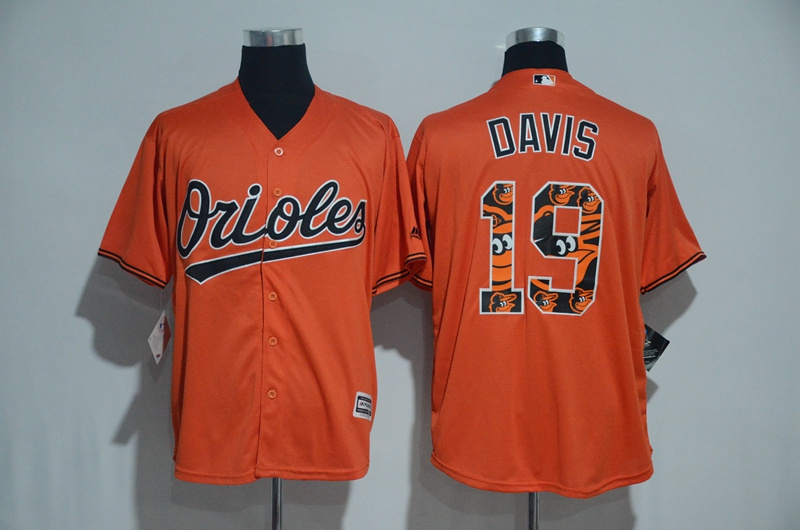 Baltimore Orioles #19 Chris Davis Orange Team Logo Print Cool Base Stitched Jersey