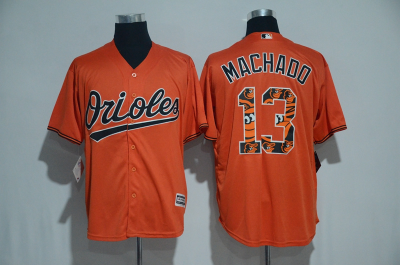 Baltimore Orioles #13 Manny Machado Orange Team Logo Print Cool Base Stitched Jersey