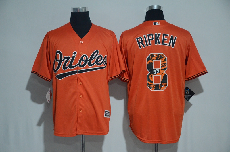 Baltimore Orioles #8 Cal Ripken Orange Team Logo Print Cool Base Stitched Jersey