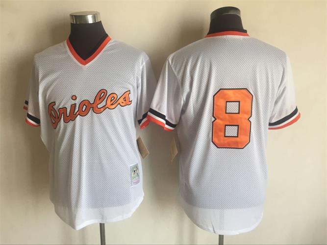 Baltimore Orioles #8 Cal Ripken Mitchell And Ness White Throwback Stitched Jersey