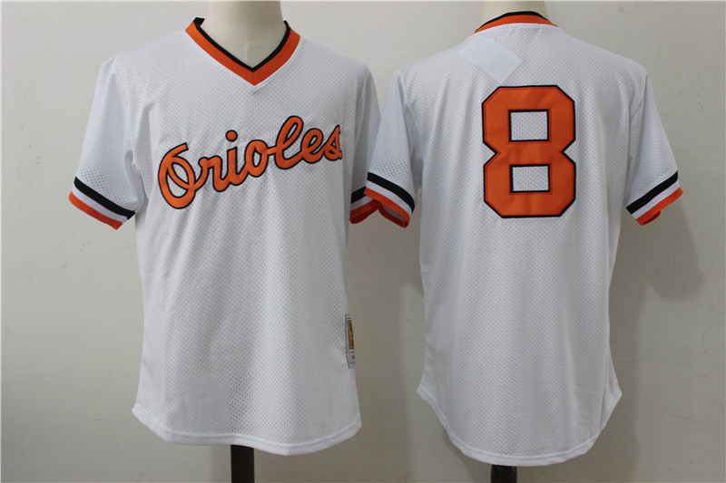 Baltimore Orioles #8 Cal Ripken Jr. Mitchell Ness White 1985 Authentic Cooperstown Collection Batting Practice Stitched Jersey