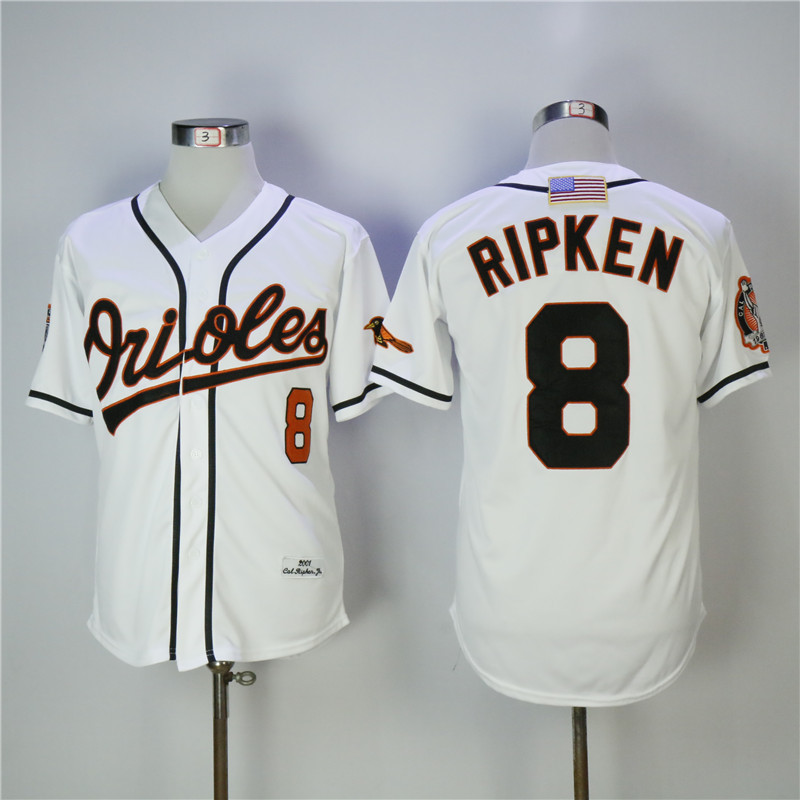 Baltimore Orioles #8 Cal Ripken Jr White 2001 Mitchell Ness Stitched Jersey