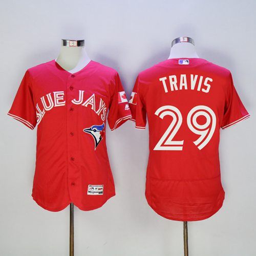 Blue Jays #29 Devon Travis Red Flexbase Authentic Collection Canada Day Stitched Jersey