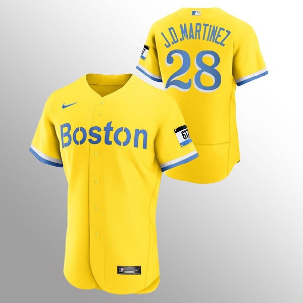 Boston Red Sox #28 J.D. Martinez Gold 2021 City Connect Flex Base Stitched Jersey