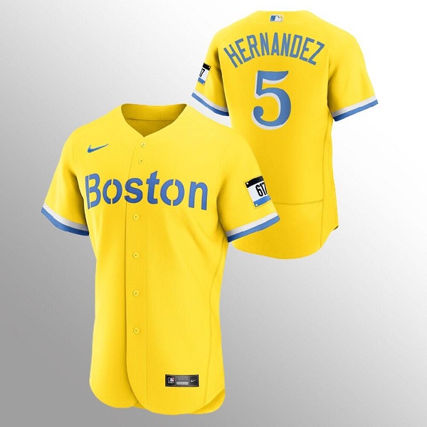 Boston Red Sox #5 Enrique Hernandez Gold 2021 City Connect Flex Base Stitched Jersey