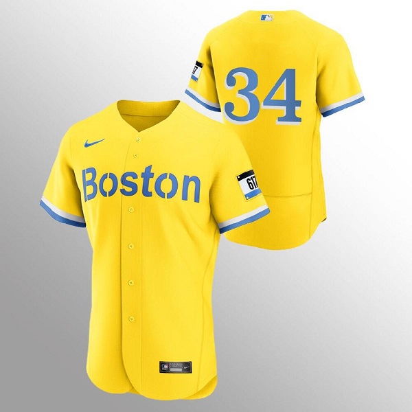 Boston Red Sox #34 David Ortiz Gold 2021 City Connect Flex Base Stitched Jersey
