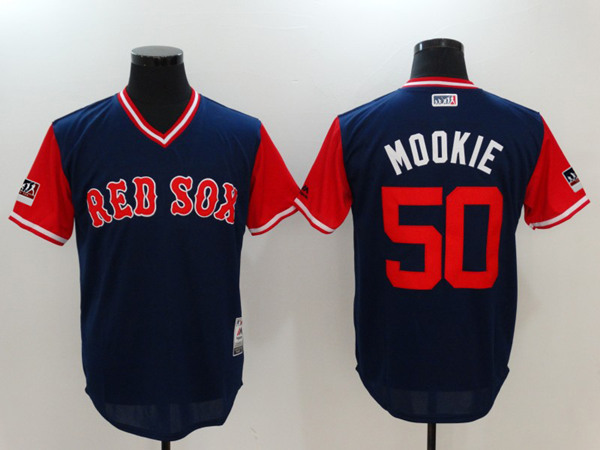 Boston Red Sox #50 Mookie Betts Navy Red 2018 Players Weekend Cool Base Stitched Jersey