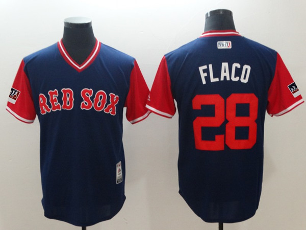 Boston Red Sox #28 J.D. Martinez Flaco Navy Red 2018 Players Weekend Cool Base Stitched Jersey