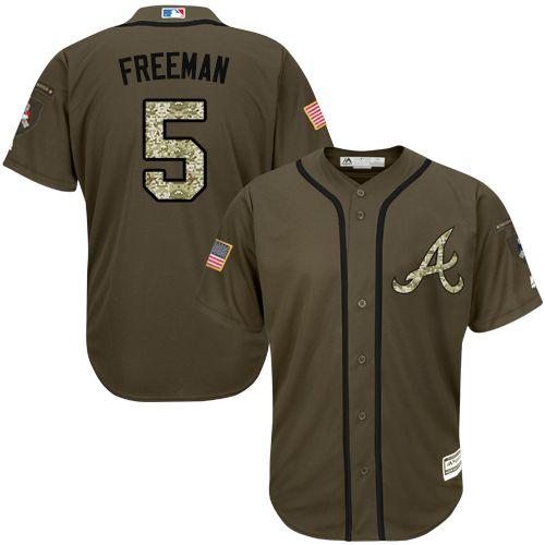 Braves #5 Freddie Freeman Green Salute To Service Stitched Jersey