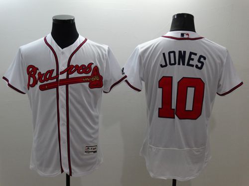 Braves #10 Chipper Jones White Flexbase Authentic Collection Stitched Jersey