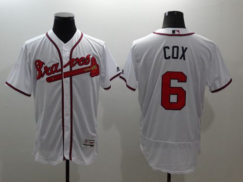 Braves #6 Bobby Cox White Flexbase Authentic Collection Stitched Jersey