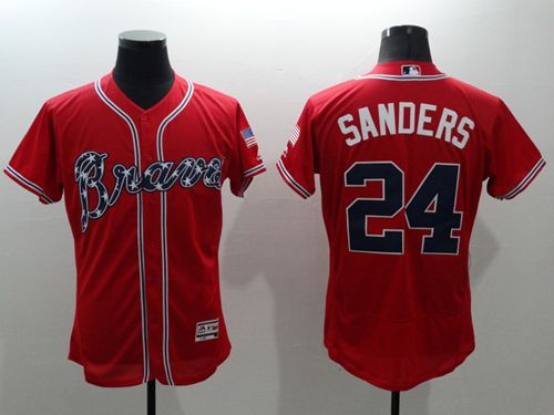Braves #24 Deion Sanders Red Flexbase Authentic Collection Stitched Jersey