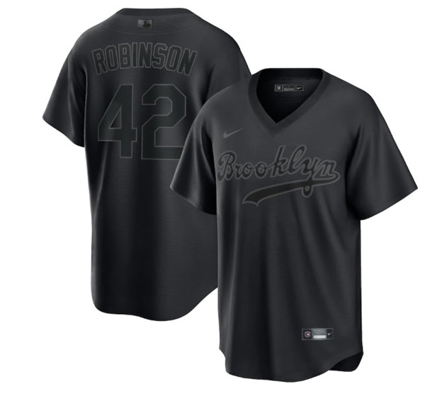 Brooklyn Dodgers #42 Jackie Robinson Black Pitch Black Fashion Replica Stitched Jersey