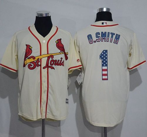 Cardinals #1 Ozzie Smith Cream USA Flag Fashion Stitched Jersey